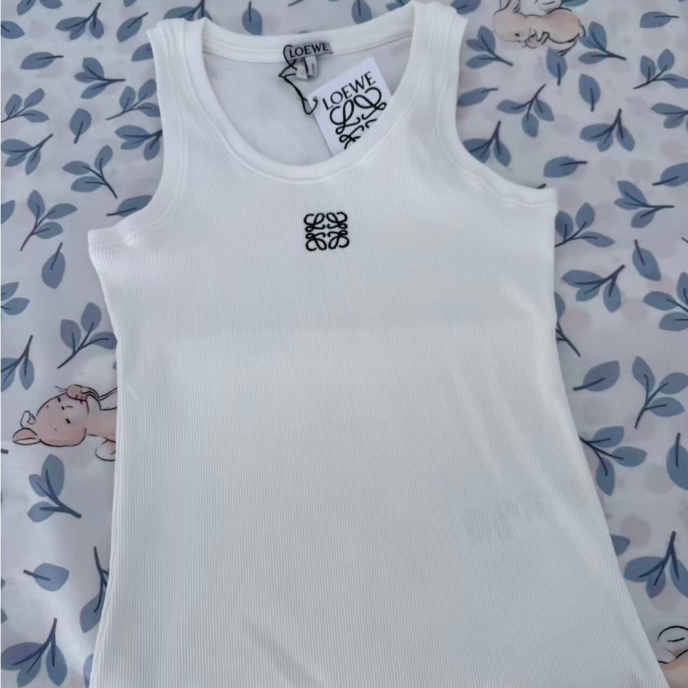 Loewe Everyday White Ribbed Tank with Anagram Embroidery